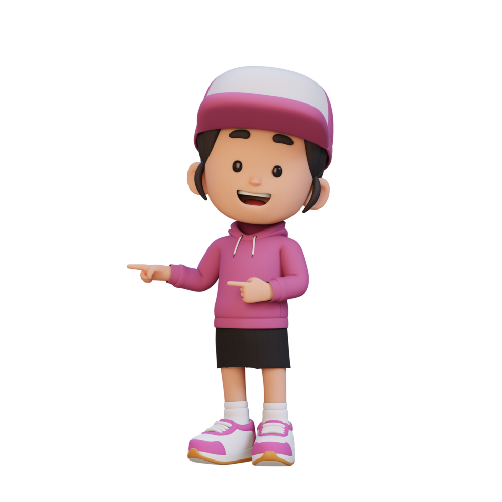 3D cute girl pointing hand to the side png