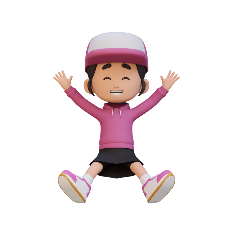 3D cute girl in jumping pose png
