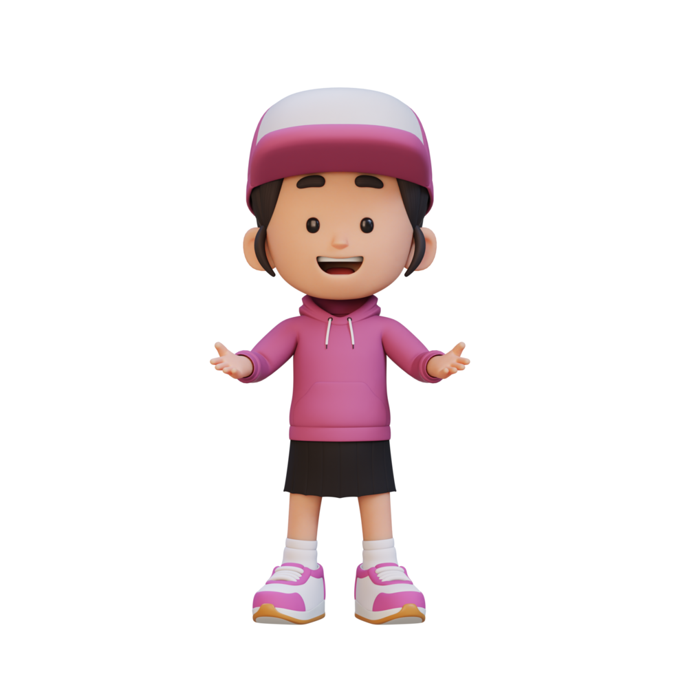 3D girl character in talking and explaining pose png