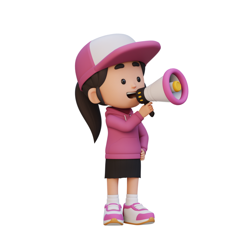 3D cute girl Character talking on Megaphone png