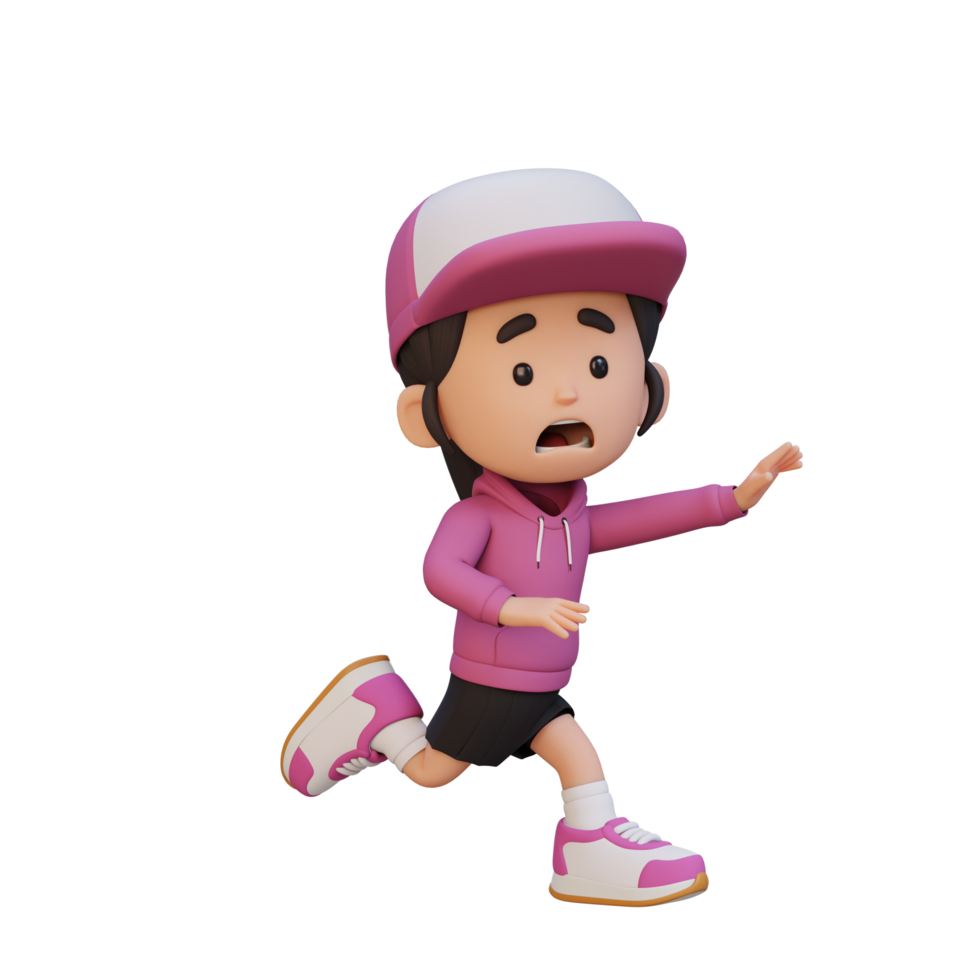 3D cute girl scary run png