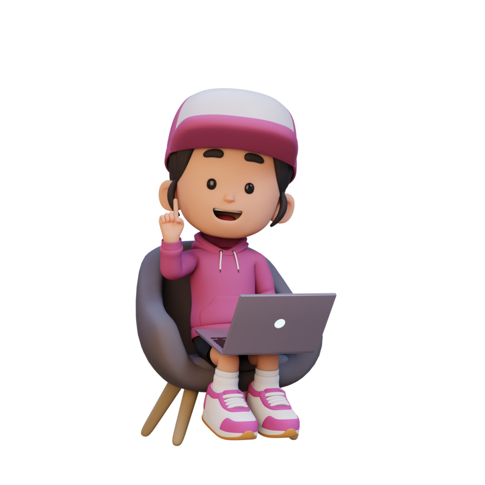 3D girl Character working on a Laptop png