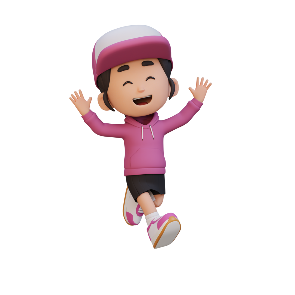 3D cute girl in jumping pose png