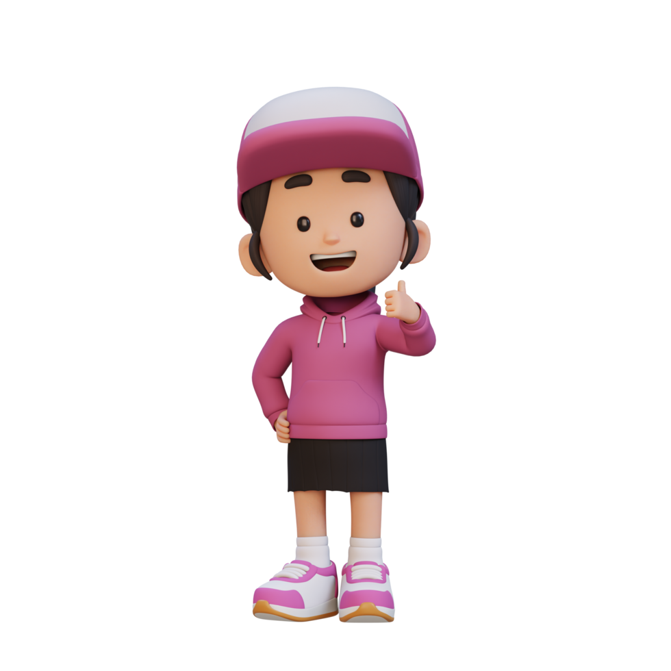 3D girl character give a thumb up with cute happy face png