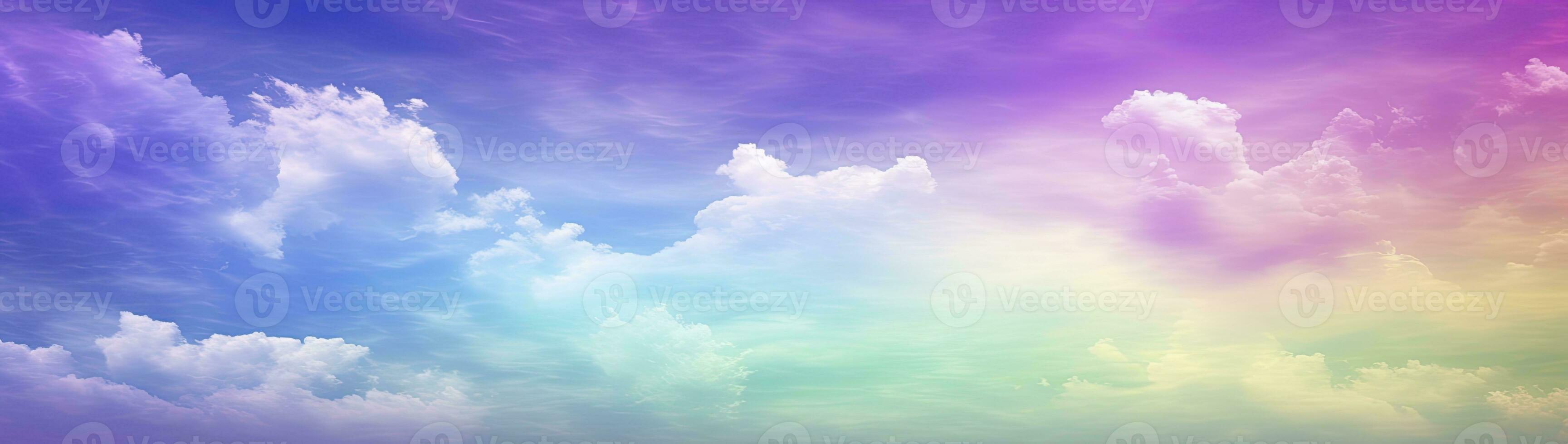AI generated Rainbow sky with fluffy clouds. Multicolored toned sky. AI Generated. photo