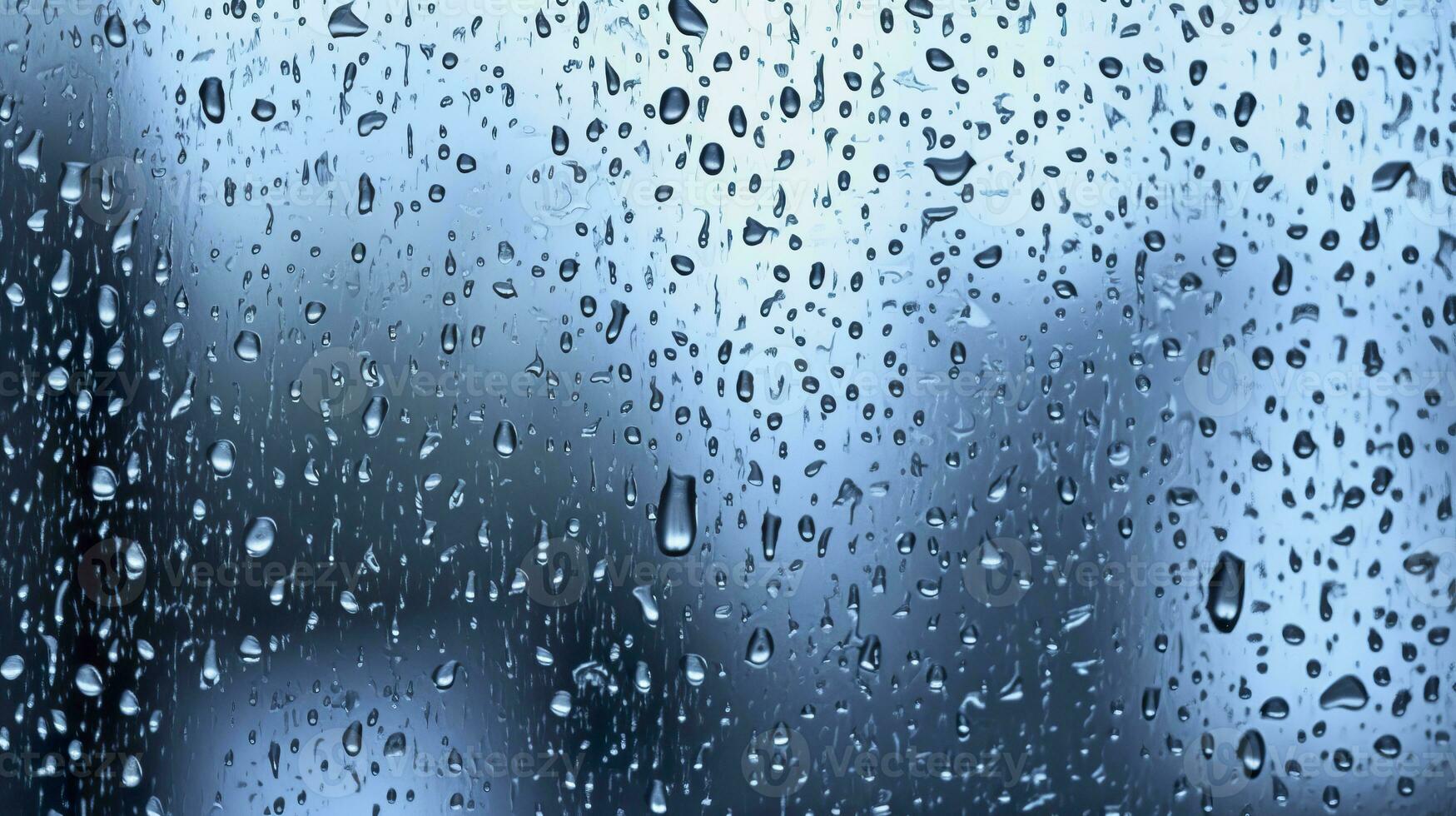 AI generated Raindrops on the window. Blue tone. Generative AI photo