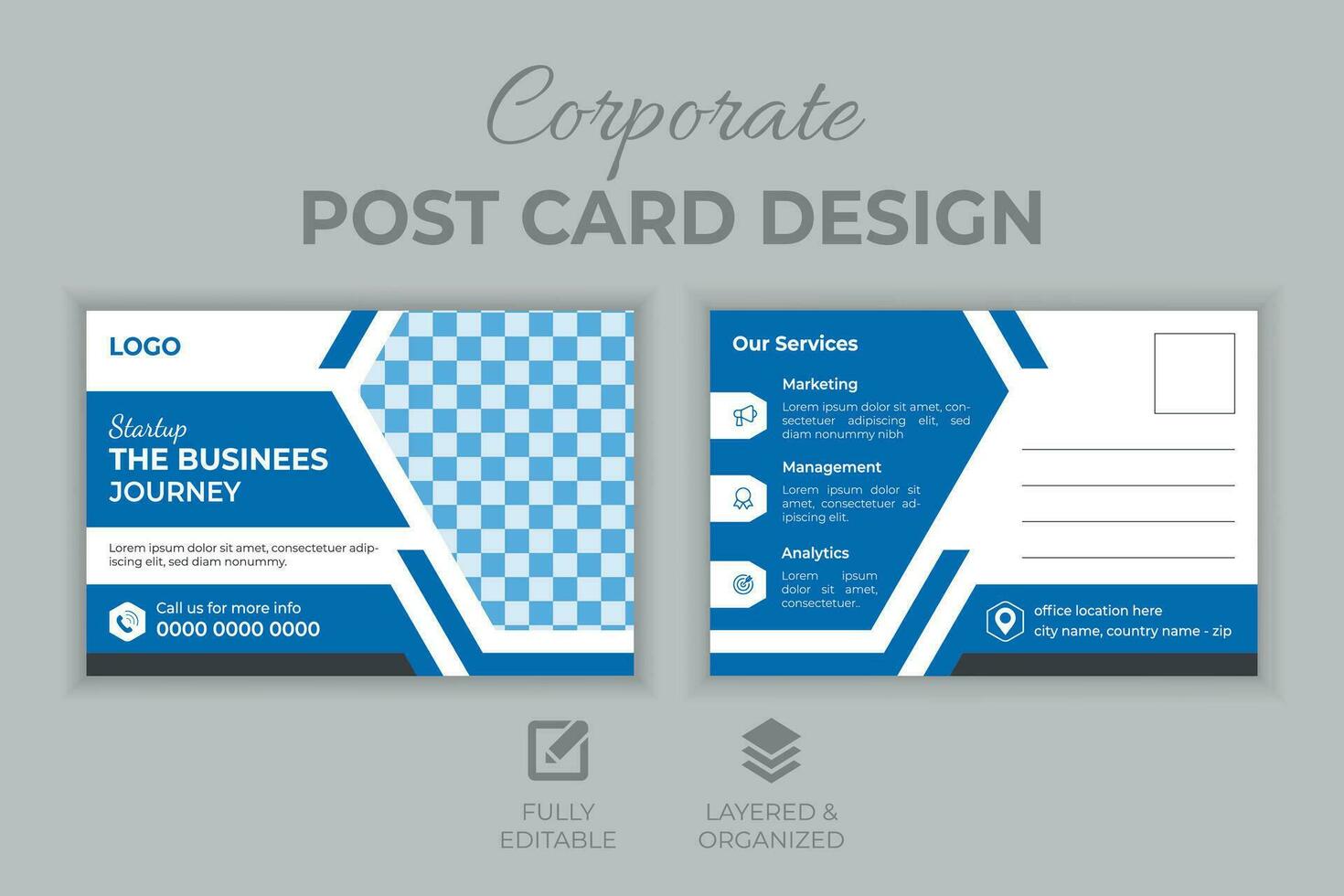 Creative corporate business modern post card design template layout, professional, Elegant postcard design, marketing postcard design, business postcard design, real estate postcard design vector