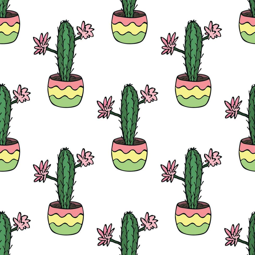 Seamless pattern with cactus doodle for decorative print, wrapping paper, greeting cards and fabric vector