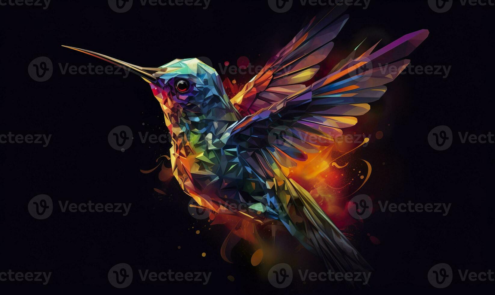 AI generated hummingbird logo with multiple colors flying through the air.  AI Generated photo