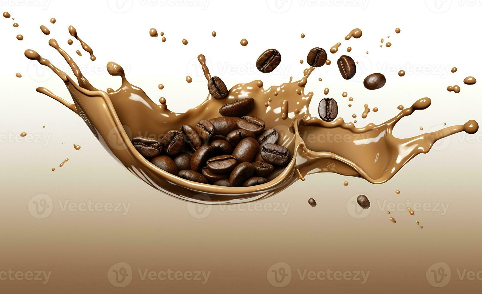 AI generated hot liquid coffee splash with Coffee Bean falling, 3d illustration. AI Generated photo