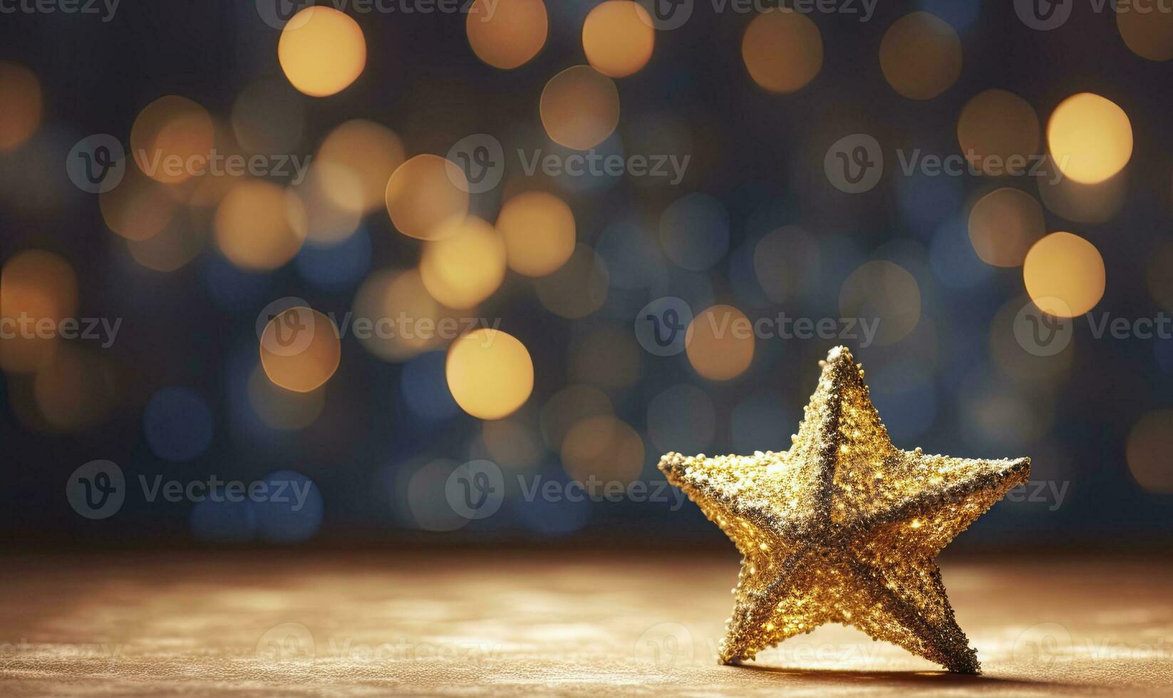 AI generated Sparkling Golden Christmas Star. Ornament Decoration Defocused Bokeh Background. AI Generated photo