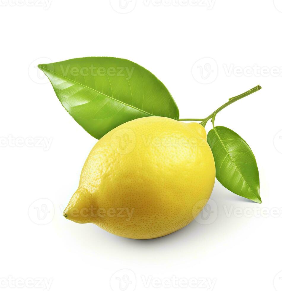 AI generated Lemon with leaf isolated on white background. AI Generated photo