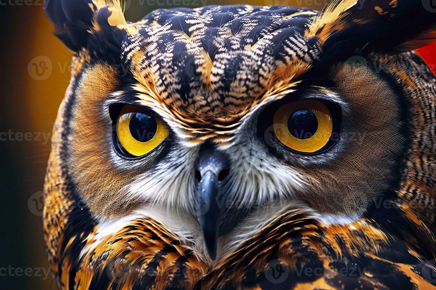 AI generated Owl headshot with closeup of face. Generative AI photo