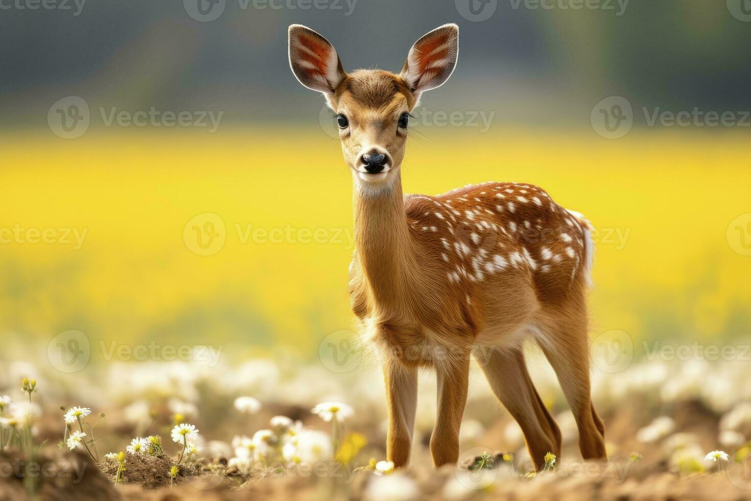 AI generated Female roe deer with beautiful flower. AI Generated photo