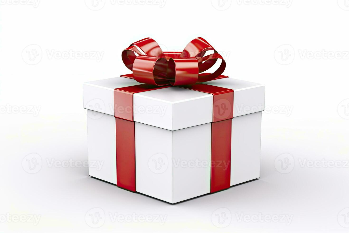 AI generated Gift box with red ribbon isolated on white background. AI Generated photo