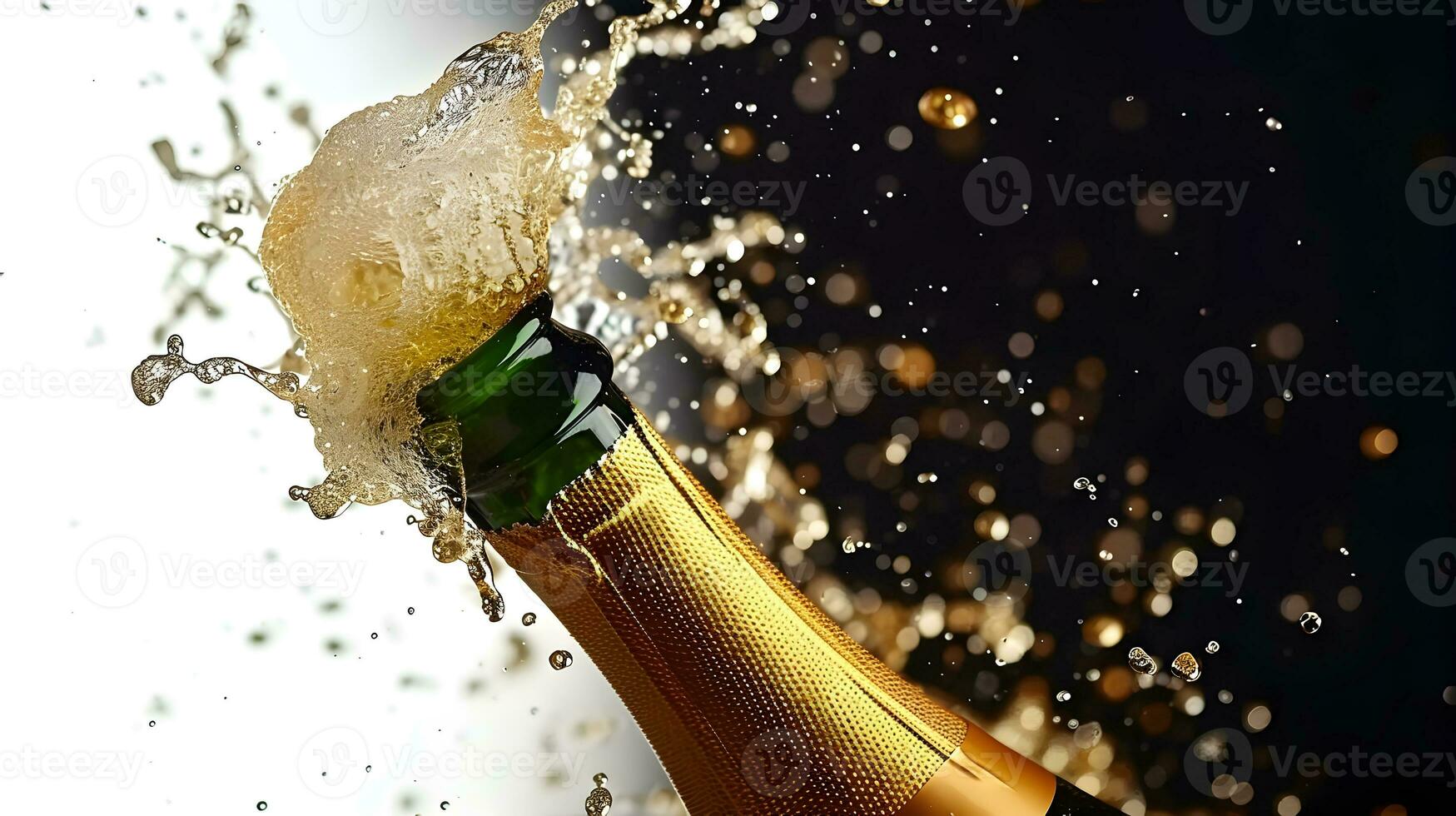 AI generated Celebration theme with splashing champagne. Christmas, New Year or Valentines day background. photo