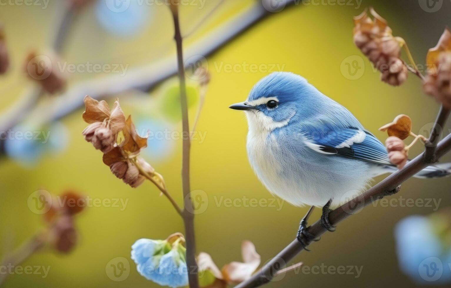 AI generated Cute little bird with a  nature background.  AI Generated. photo