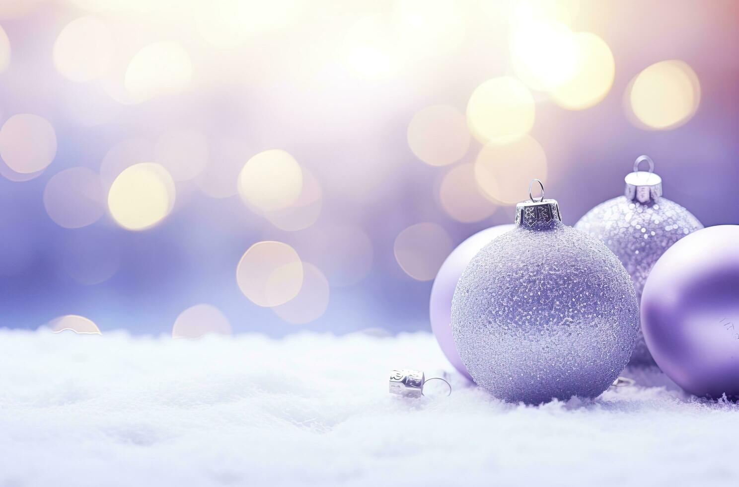 AI generated Christmas decorations ball on snow background. AI Generated photo