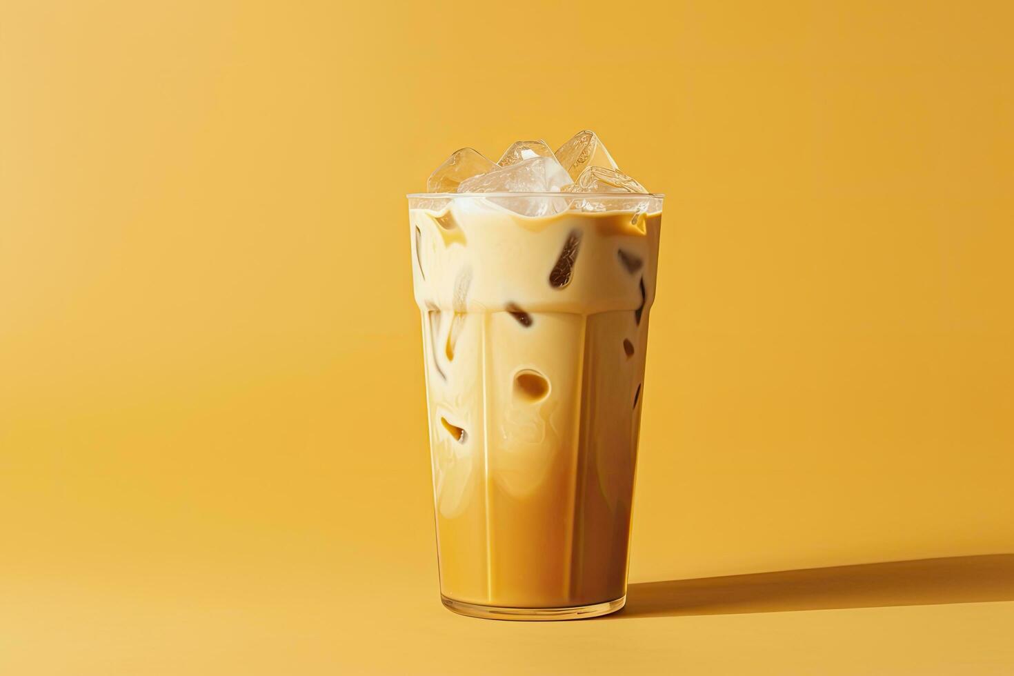 AI generated Iced Latte on yellow background. AI Generated photo