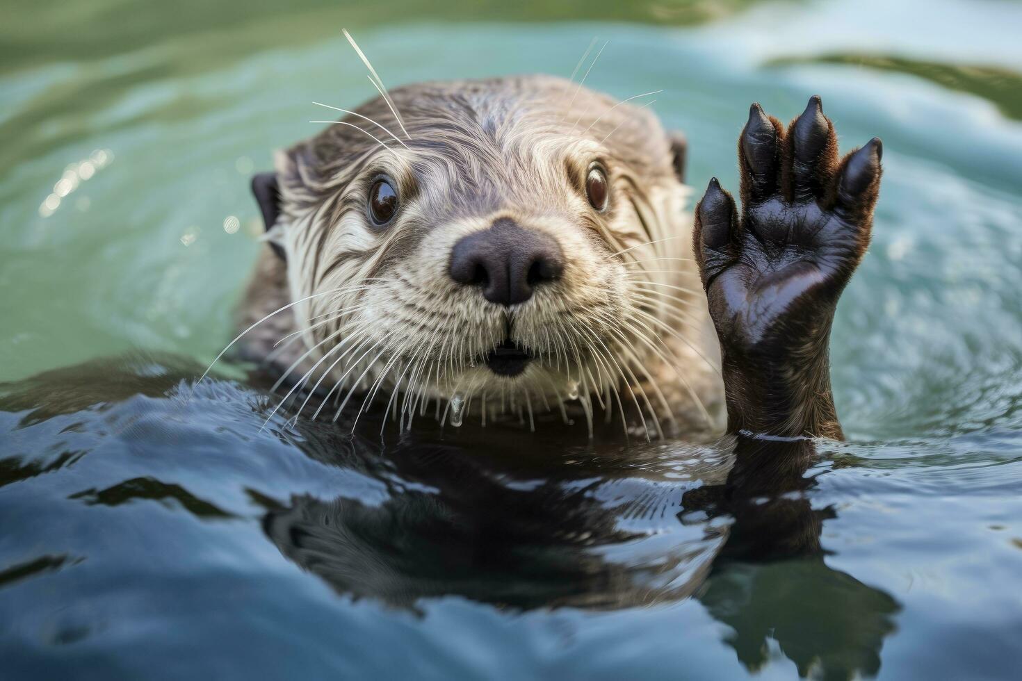 AI generated Otter in the water. AI Generated photo