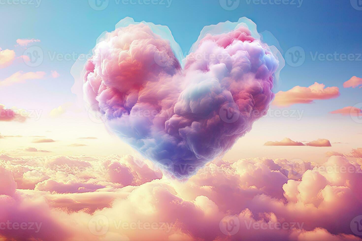 AI generated Beautiful colorful valentine's day heart in the clouds as abstract background. AI Generated photo
