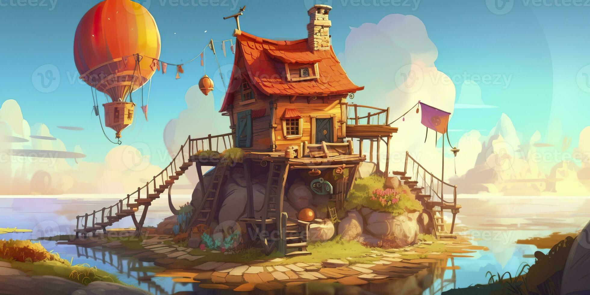 AI generated Cute Cartoon Fantasy Home on a Sunny Day. AI Generative photo