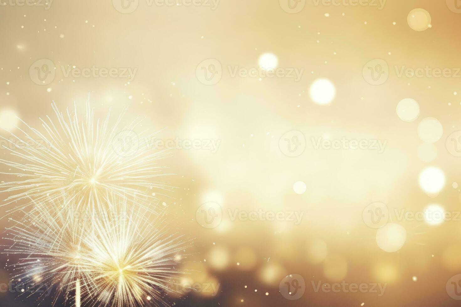 AI generated Gold Vintage Fireworks and bokeh on New Year's Eve and copy space. AI Generated photo