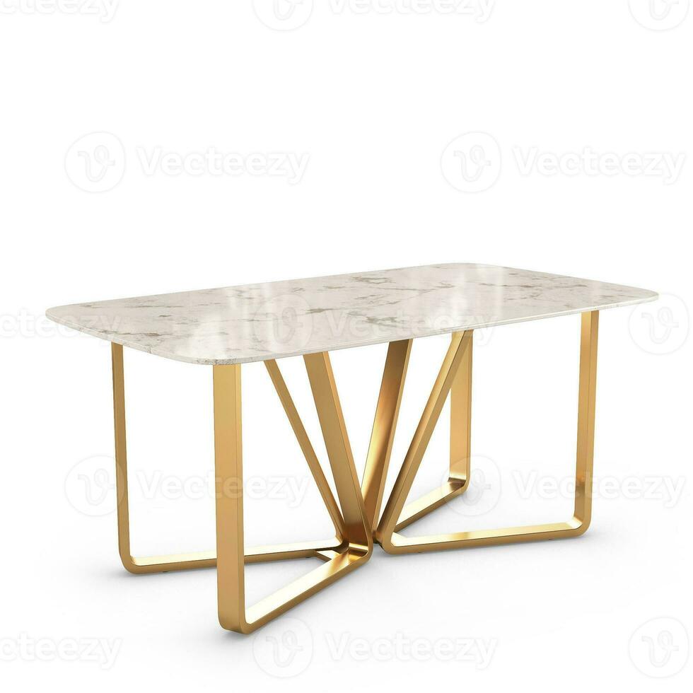 Modern Rectangle Faux Marble Dining Table Gold photo