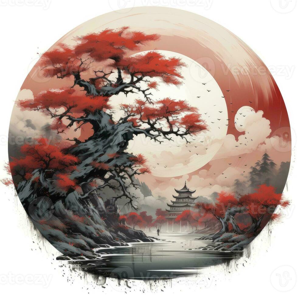AI generated Chinese ink painting. T-shirt Design. AI Generated photo