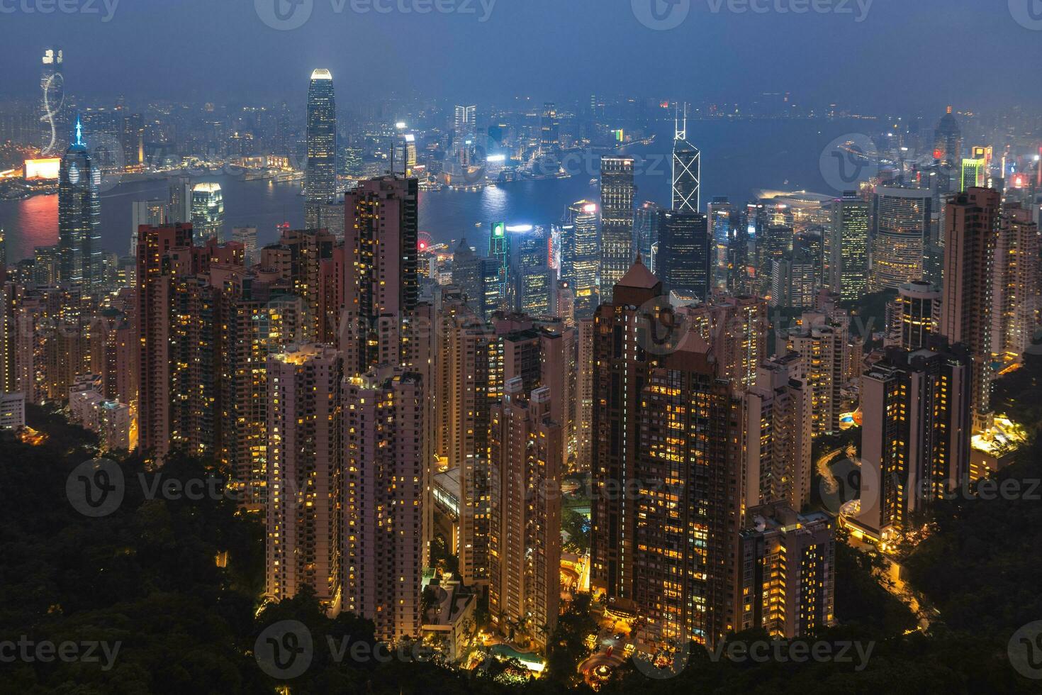 night view of hong kong from victoria peak in china photo