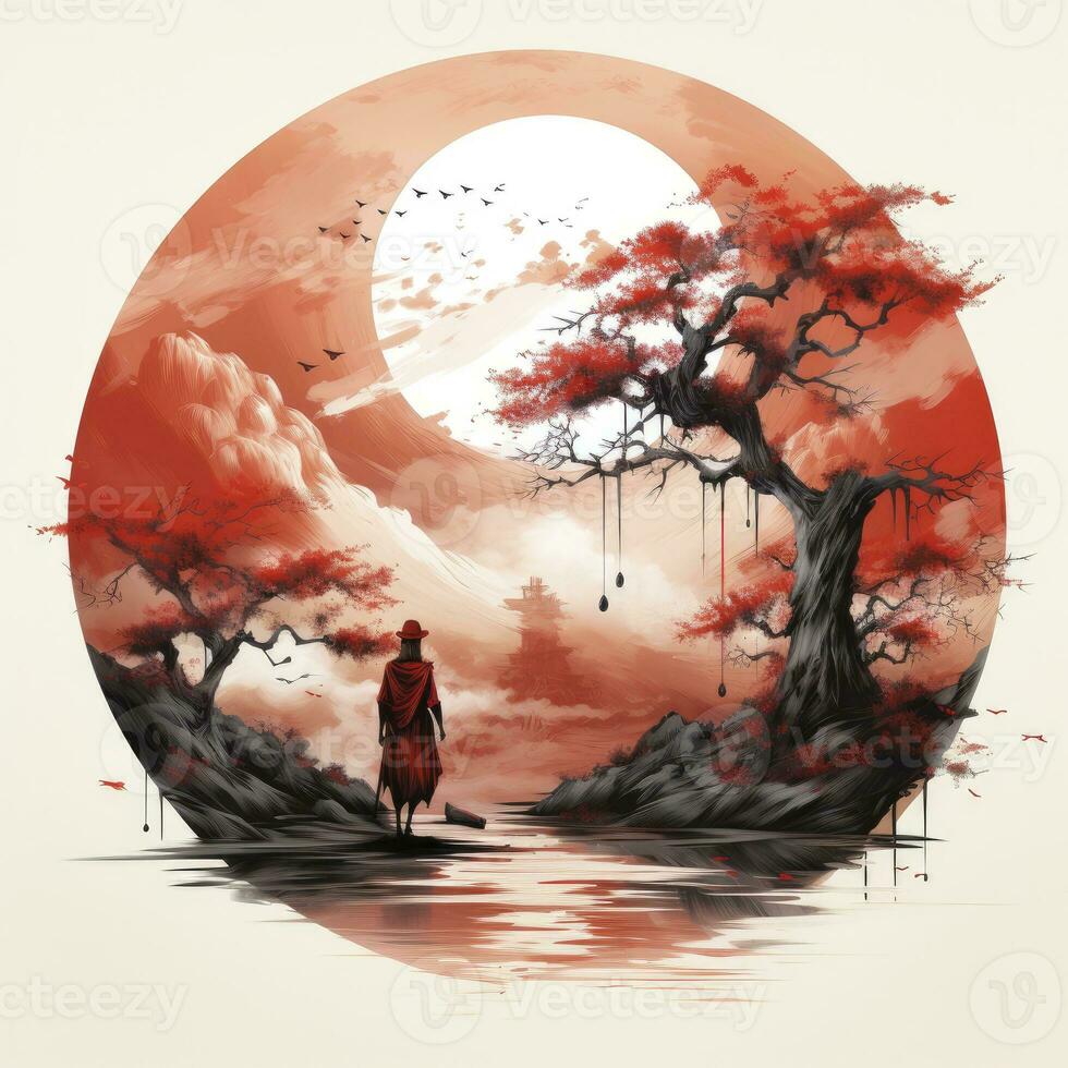 AI generated Chinese ink painting. T-shirt Design. AI Generated photo
