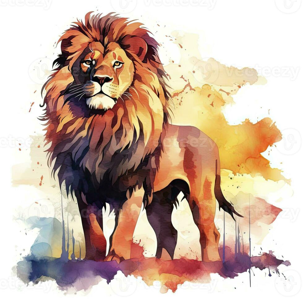 AI generated Watercolor Lion on a white background. For T-shirt Design. AI Generated photo
