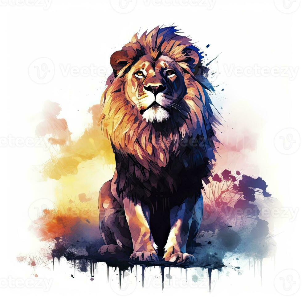 AI generated Watercolor Lion on a white background. For T-shirt Design. AI Generated photo