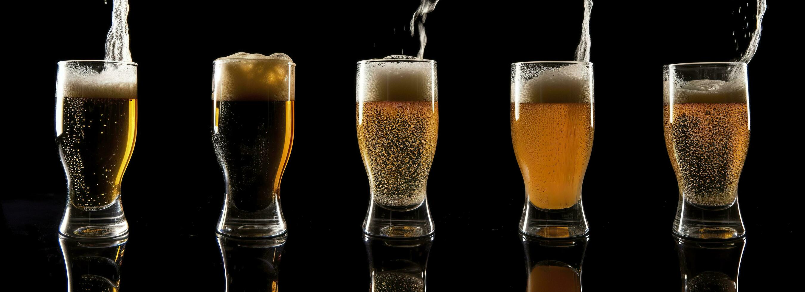 AI generated Pouring beer into a glass on a black background. Generative AI photo