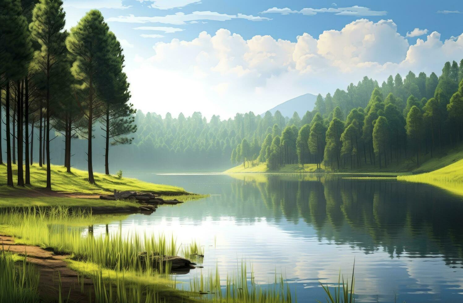 AI generated Beatiful nature lake and forest.AI Generated. photo