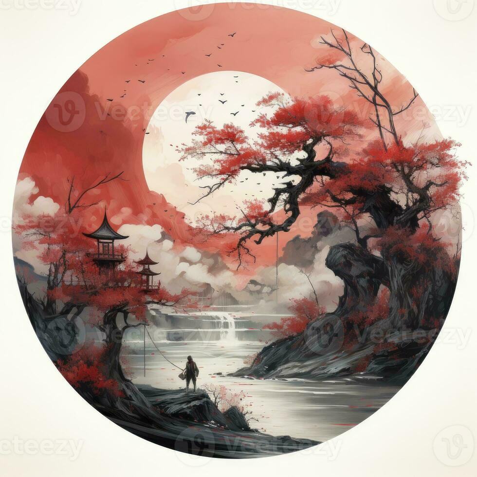 AI generated Chinese ink painting. T-shirt Design. AI Generated photo