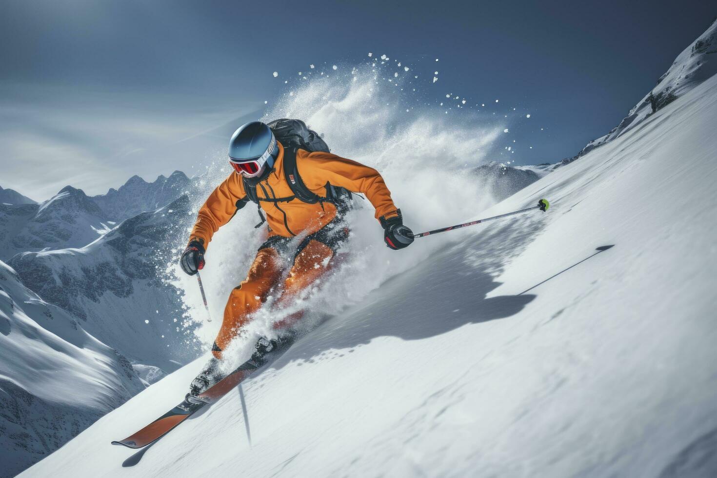 AI generated Skier Skiing On Mountain Slope. AI Generated photo