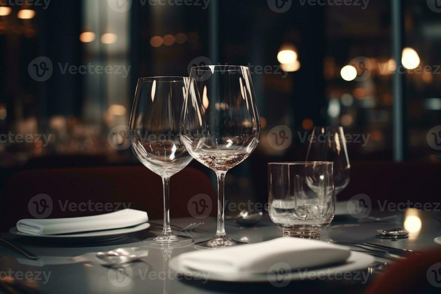 AI generated Glasses are on the table in the restaurant photo