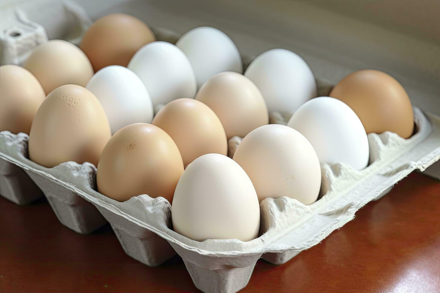 AI generated Close up of open carton of fresh store bought white eggs. AI Generated photo