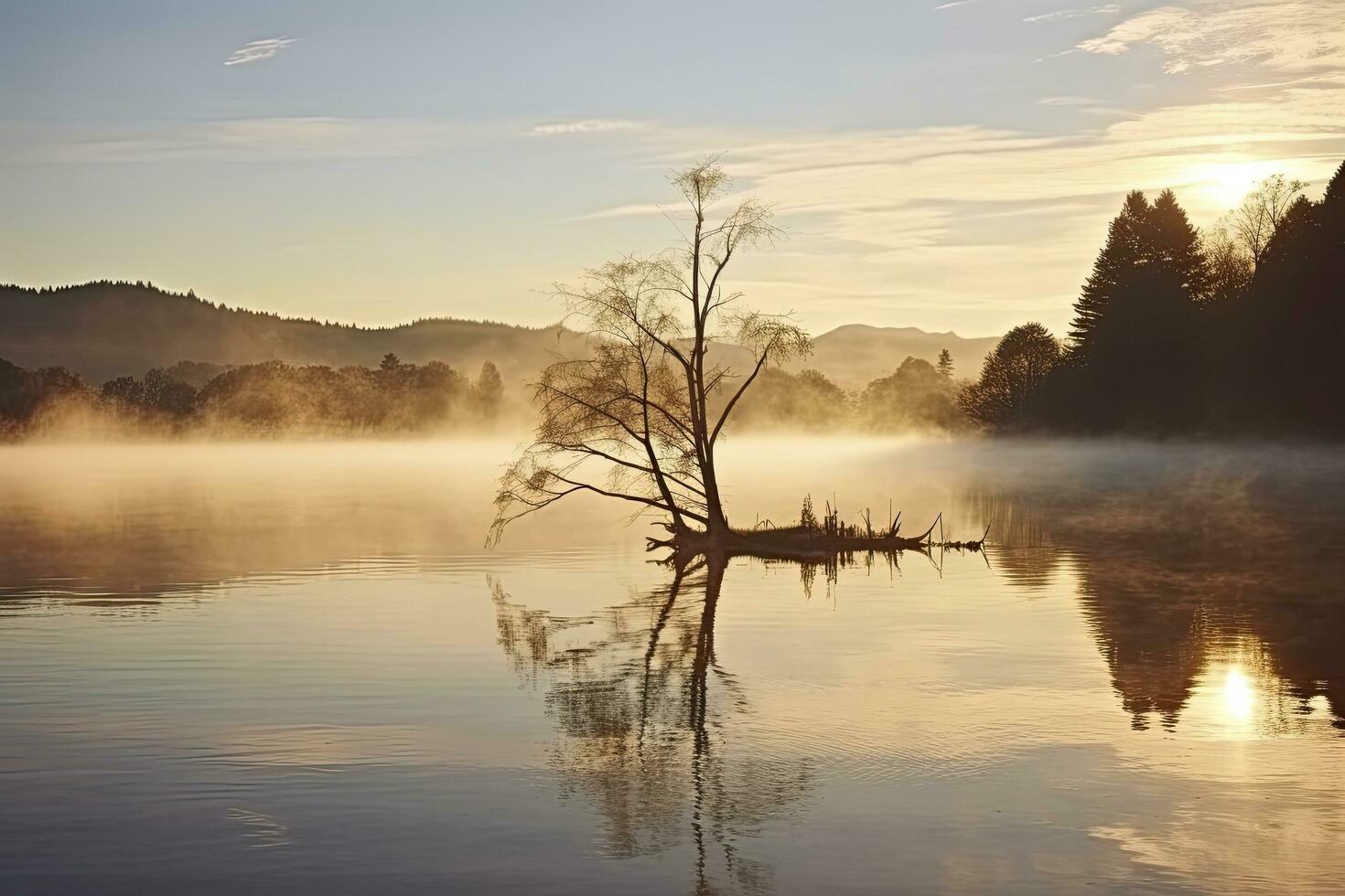 AI generated Wanaka's lone willow tree which is situated just off of the lake shore. AI Generated photo