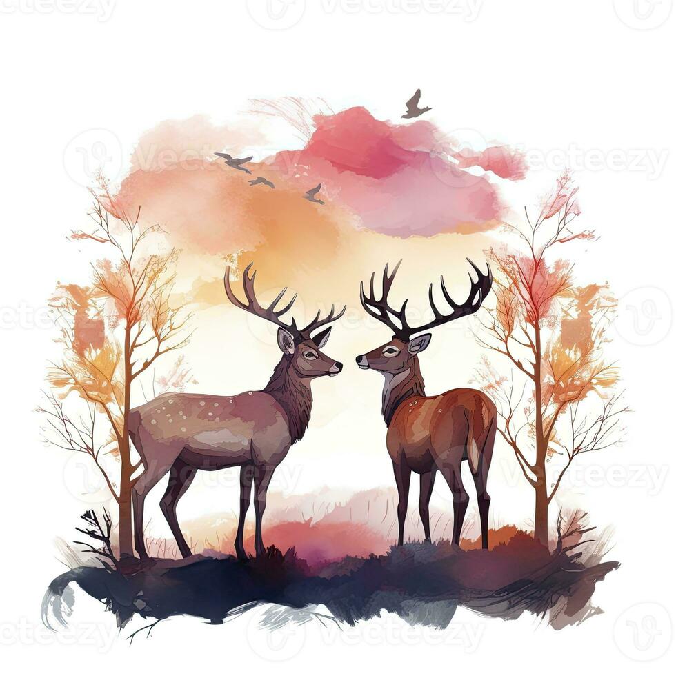 AI generated Colorful Deers in Forest. T-shirt design. AI Generated photo