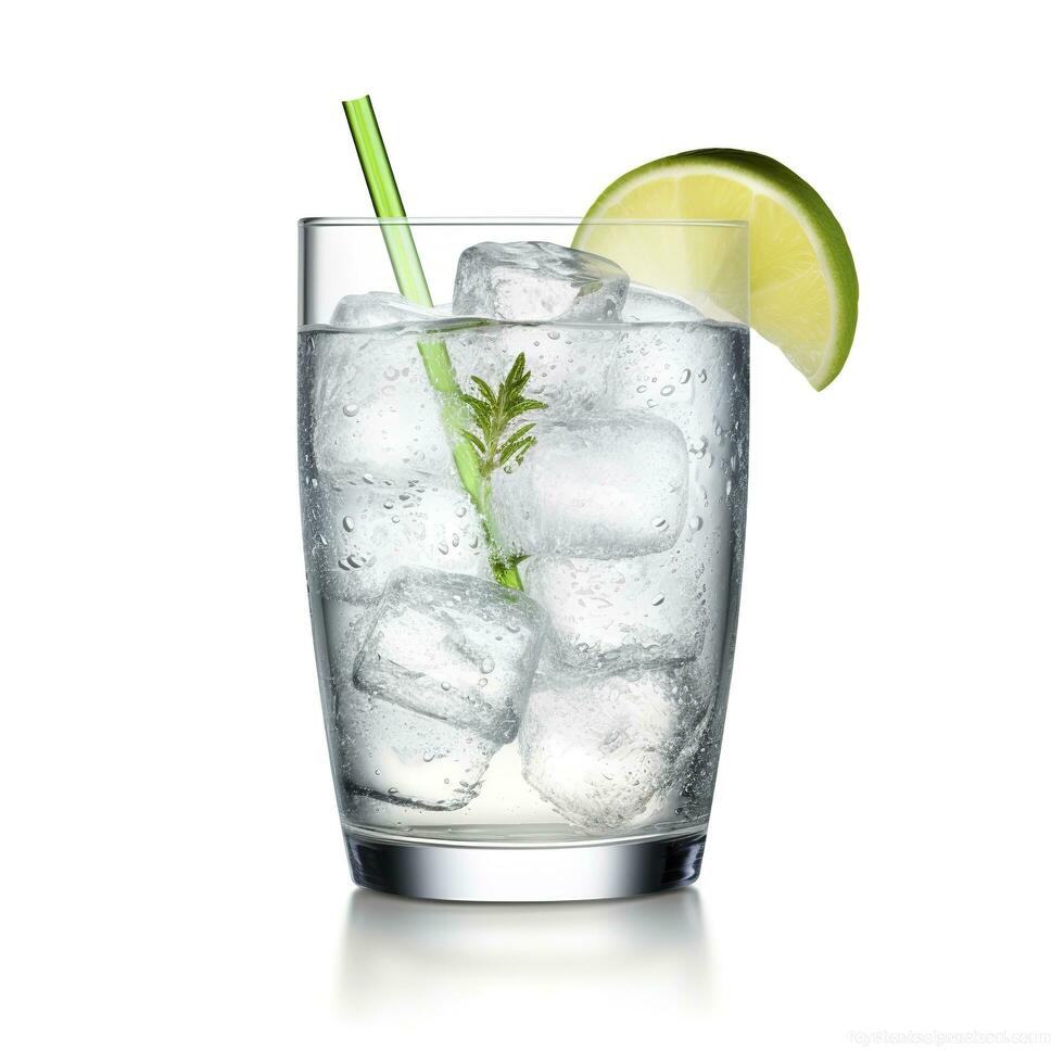AI generated Gin tonic glass of water with ice isolated on white background. AI Generated photo