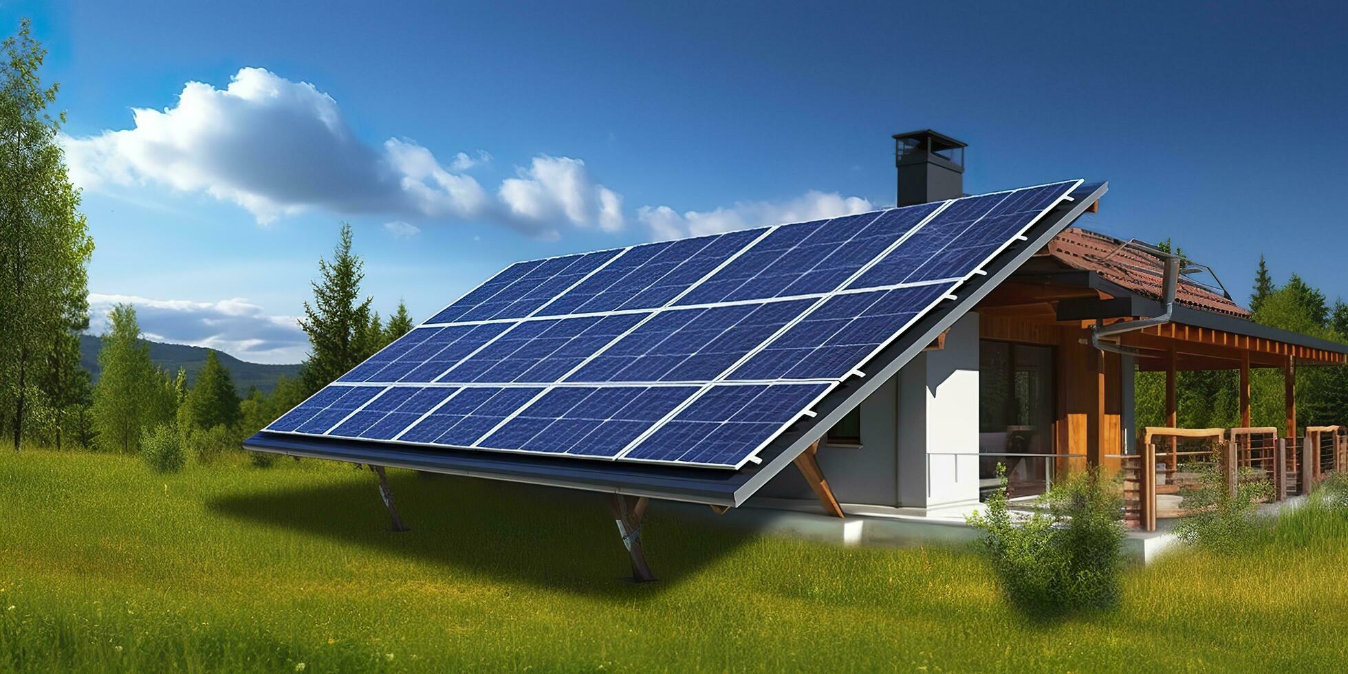 AI generated Photovoltaic solar panels. Sustainable energy. A mini power plant for a home. Generative AI photo