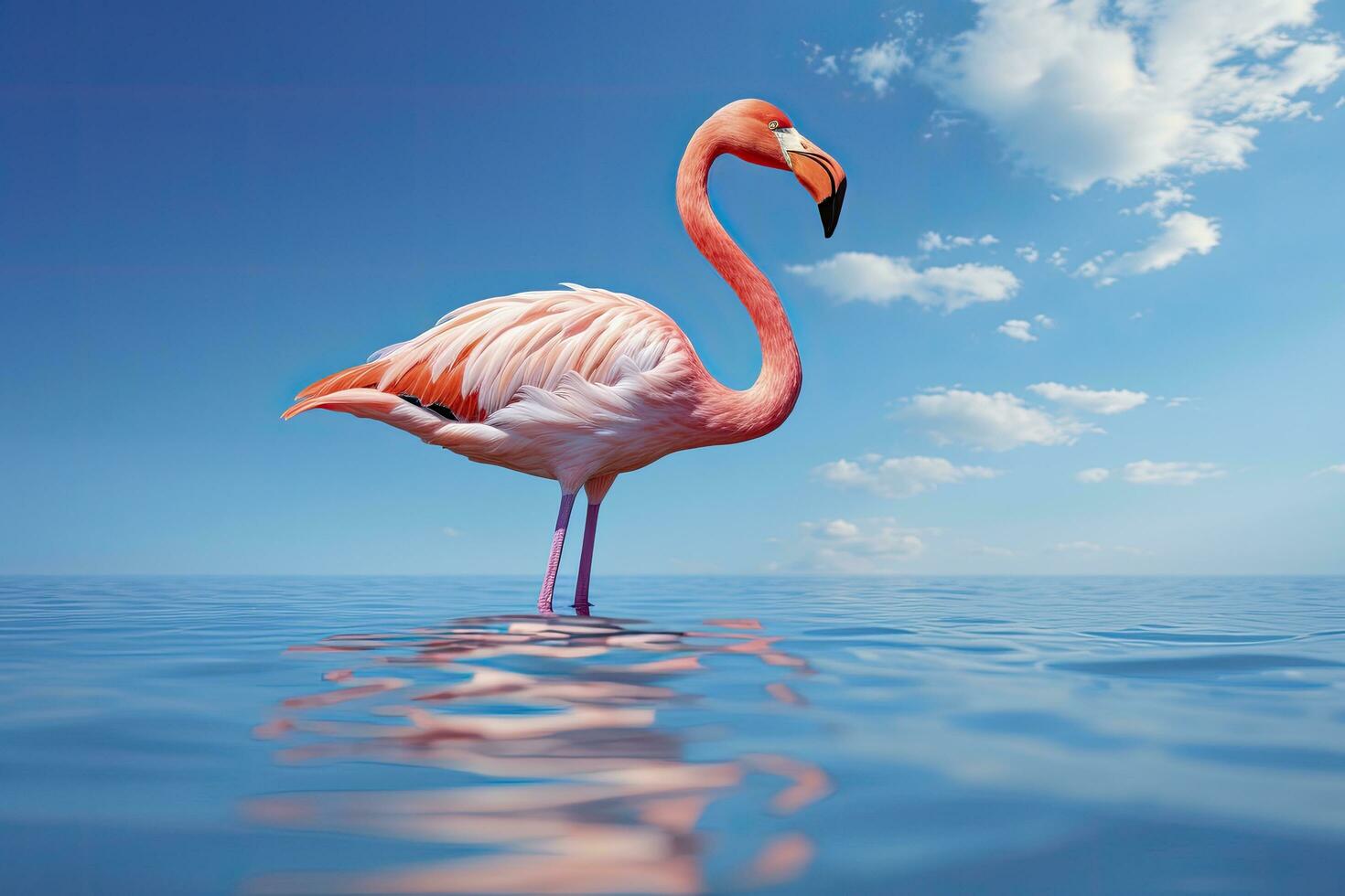 AI generated Pink Flamingo in the water. AI Generated photo