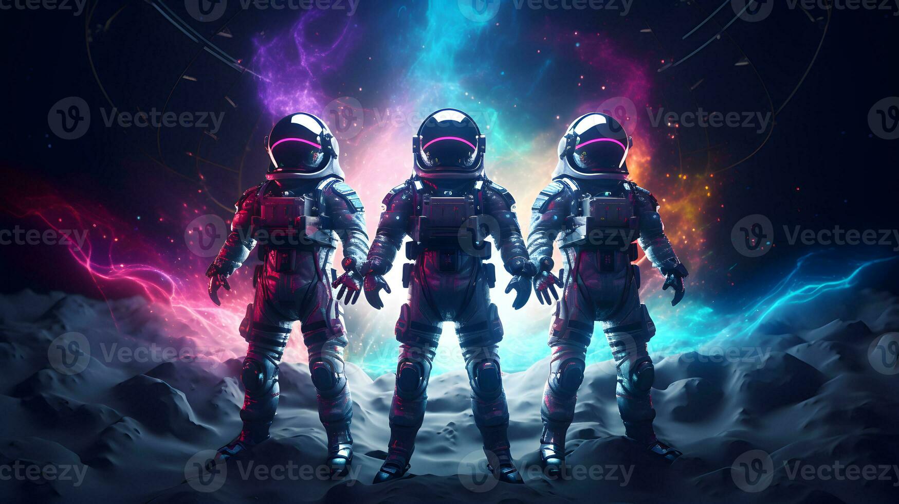 AI generated Adventure of three spacemen or astronauts on Mars. photo