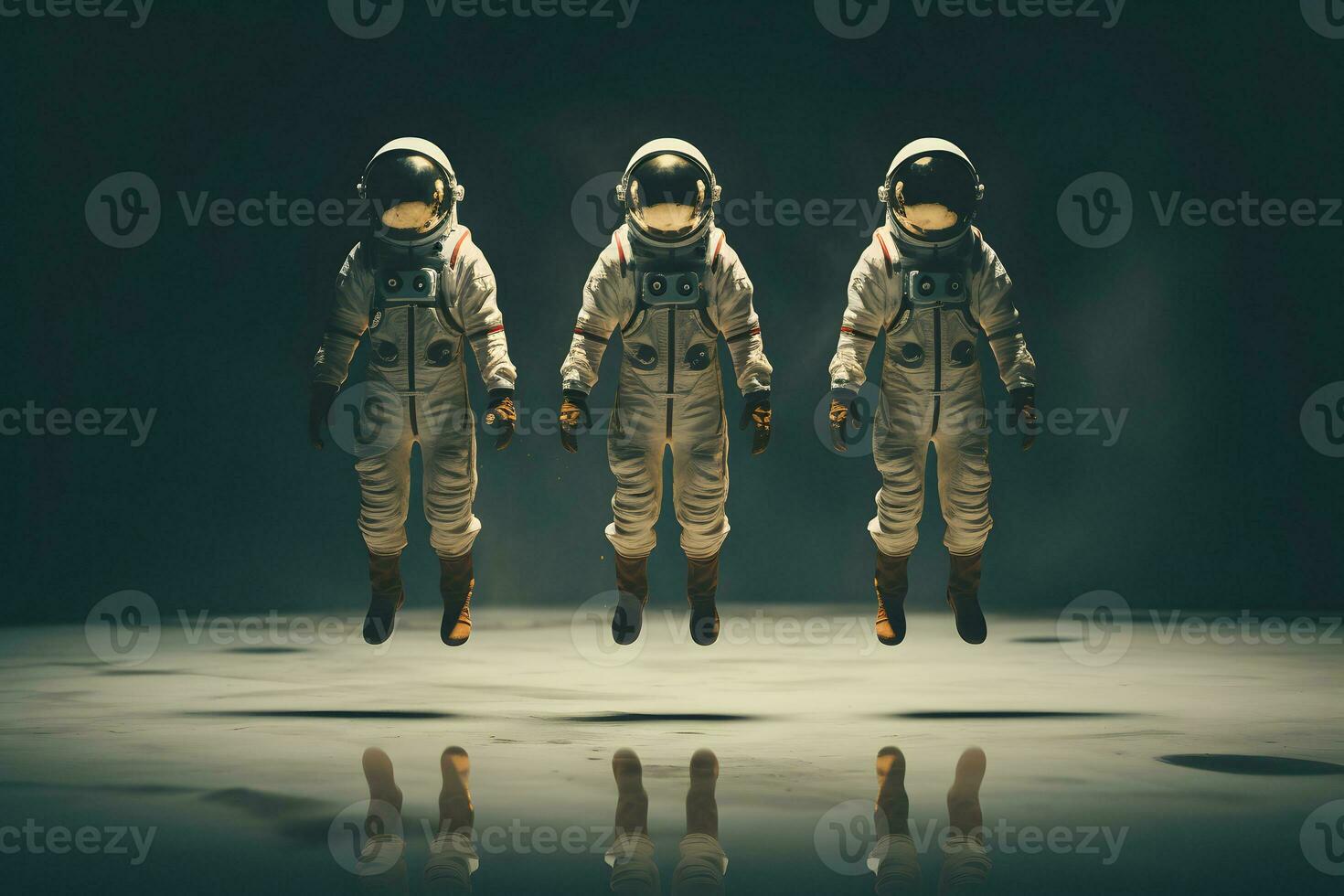 AI generated Three spacemen or astronauts floating photo