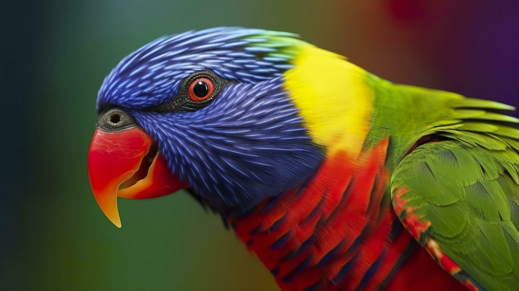 AI generated Side view Closeup of beautiful and colorful Lorikeet Green naped bird. Generative AI photo