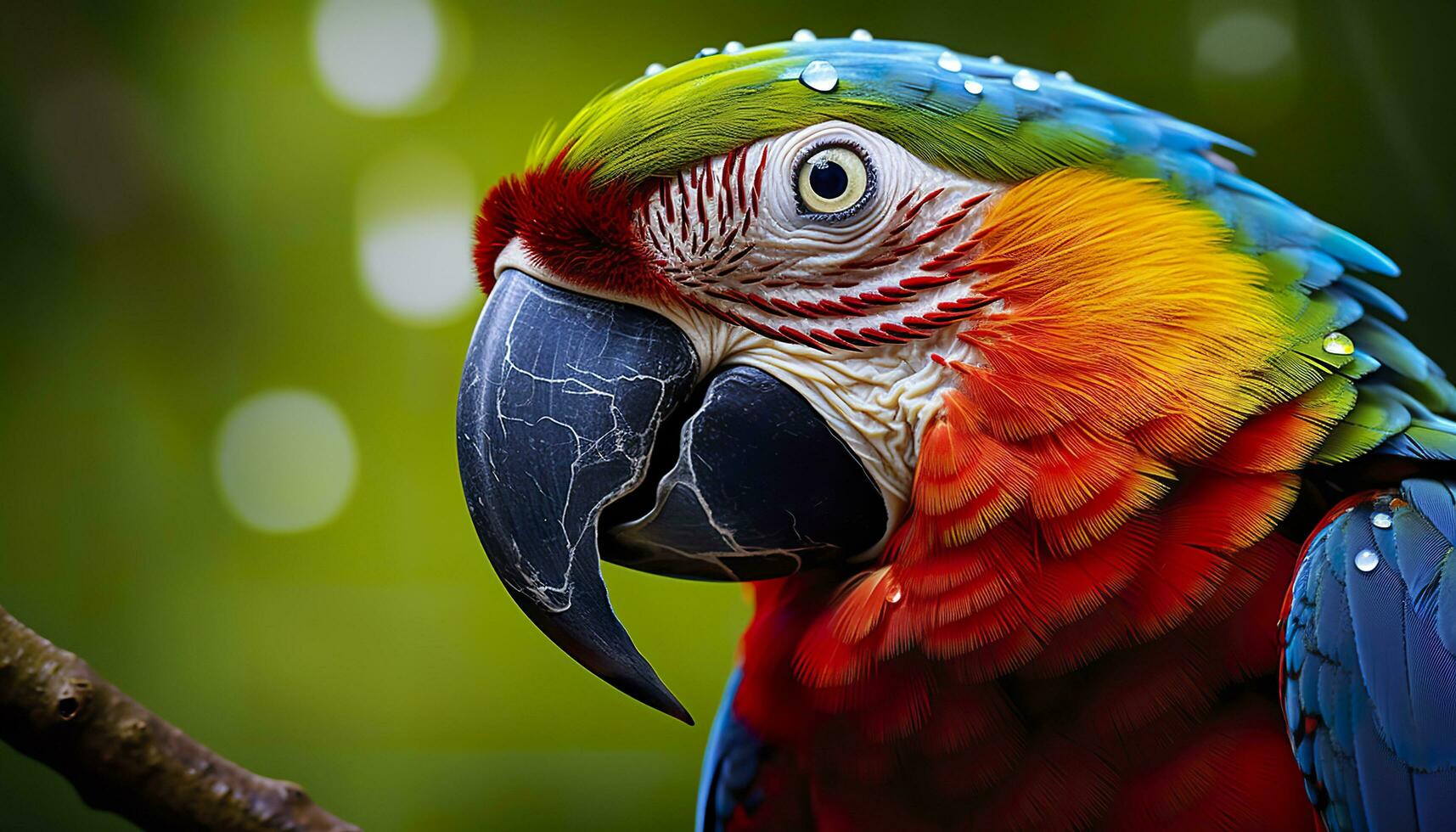 AI generated Tropical macaw perched, vibrant feathers in focus. Generative AI photo