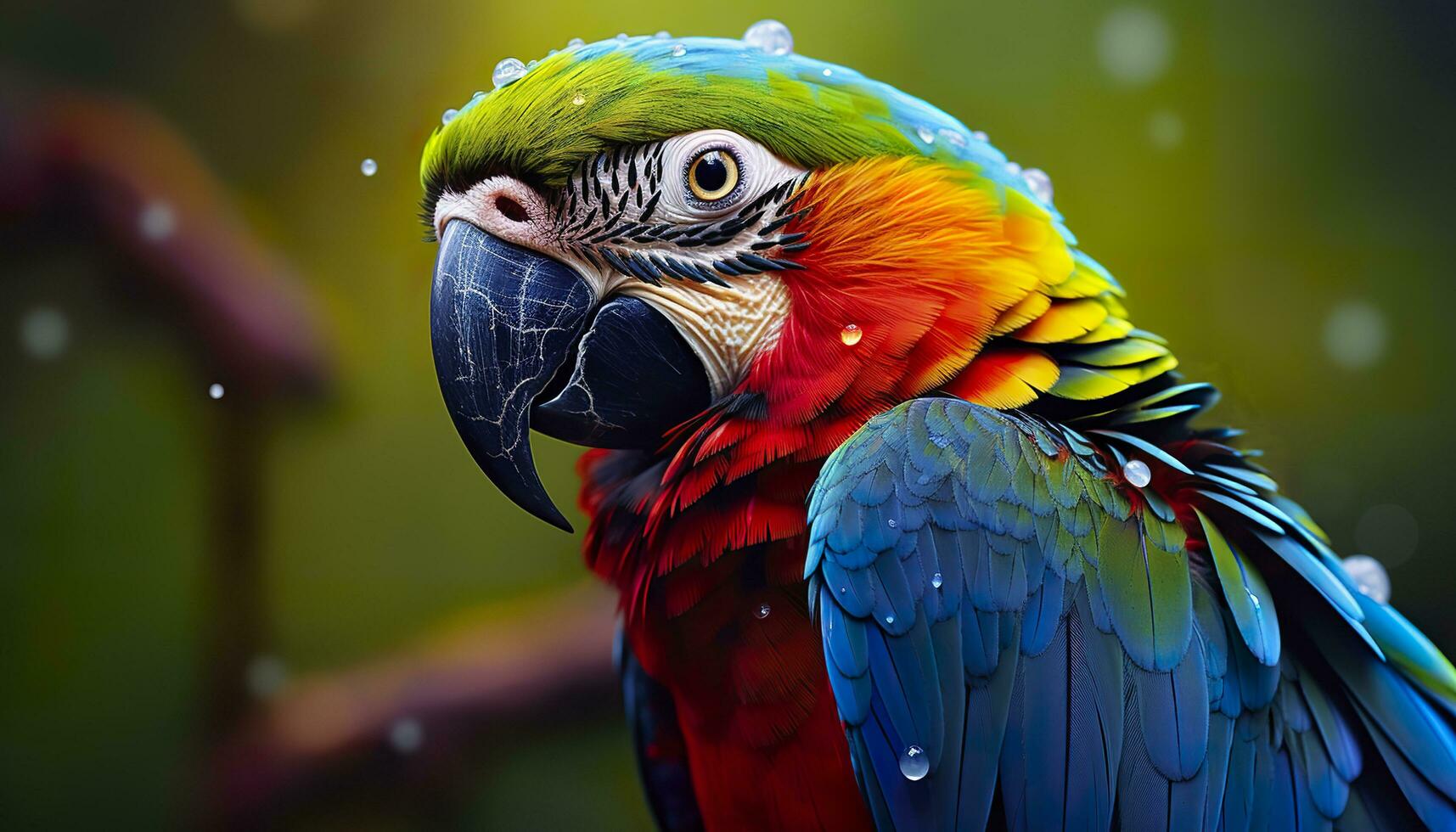 AI generated Tropical macaw perched, vibrant feathers in focus. Generative AI photo