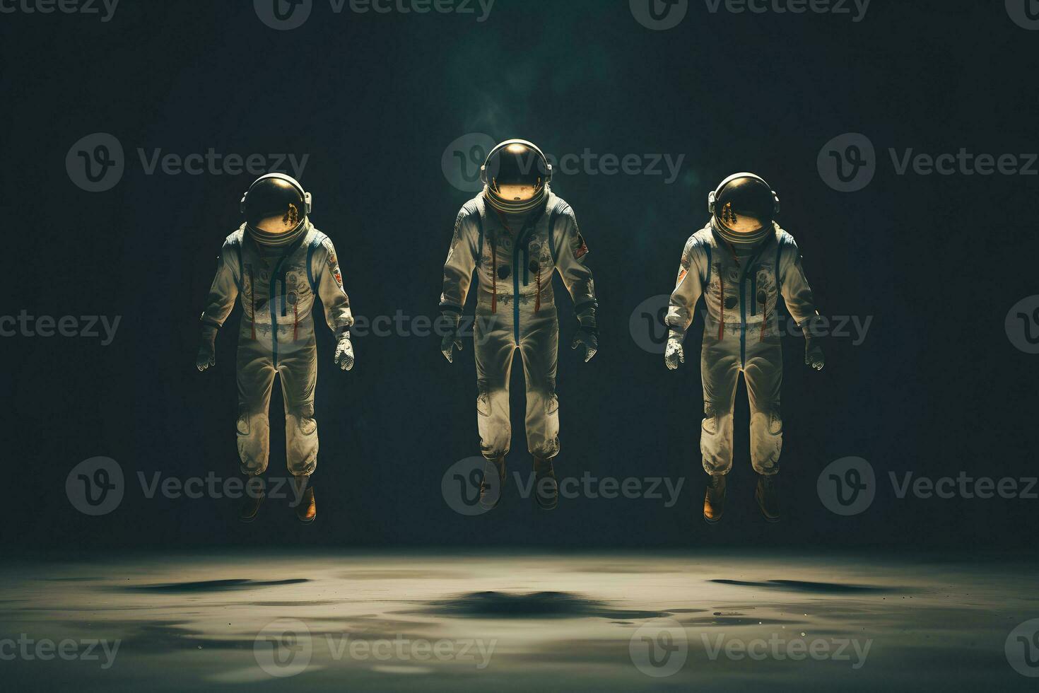 AI generated Three spacemen or astronauts floating photo